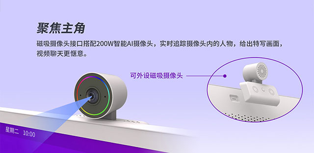 亚星会员登录科技智由屏配置200万高清磁吸摄像头，即插即用